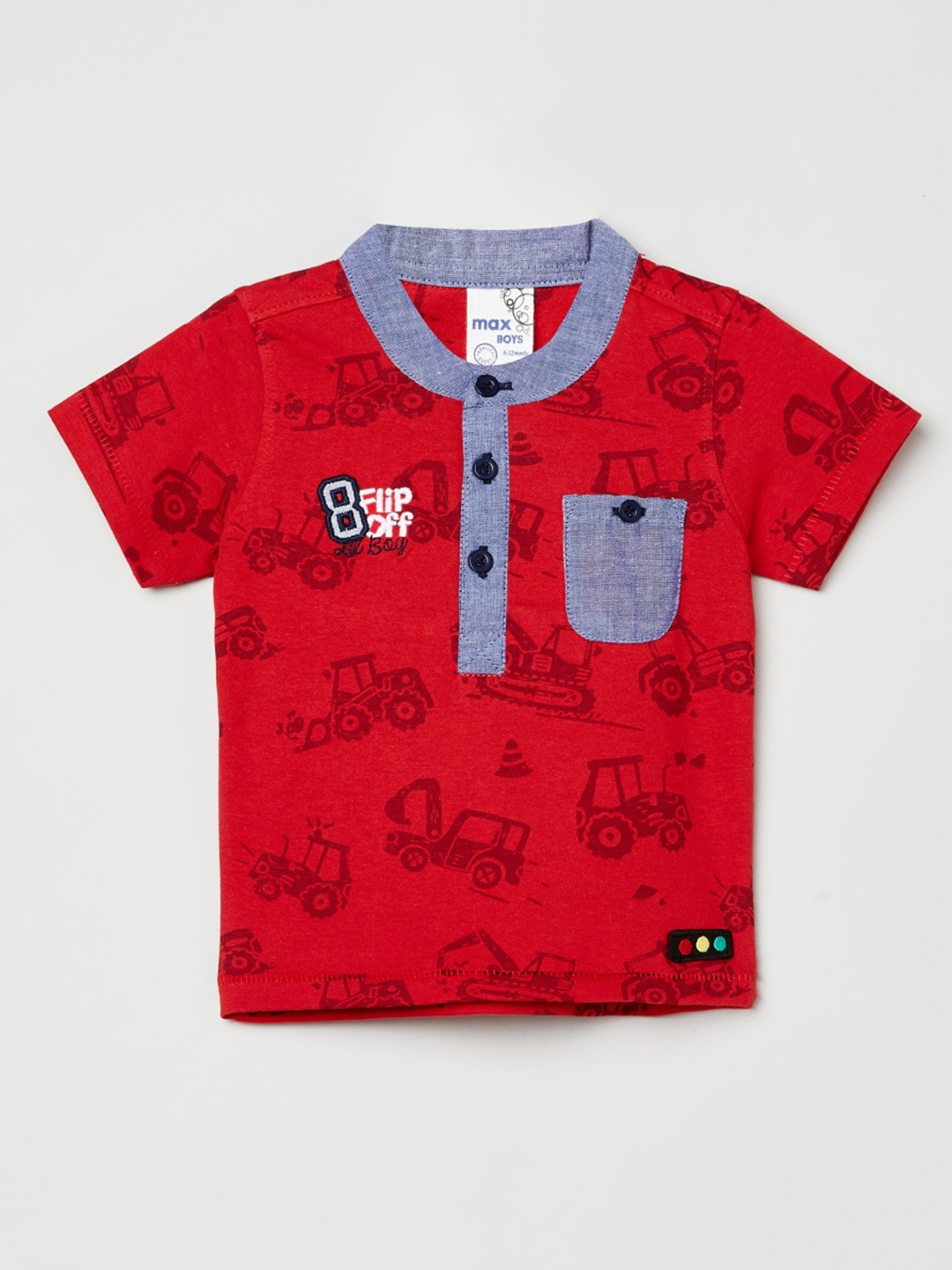 

max Boys Red & Black Printed Mandarin Collar T-shirt