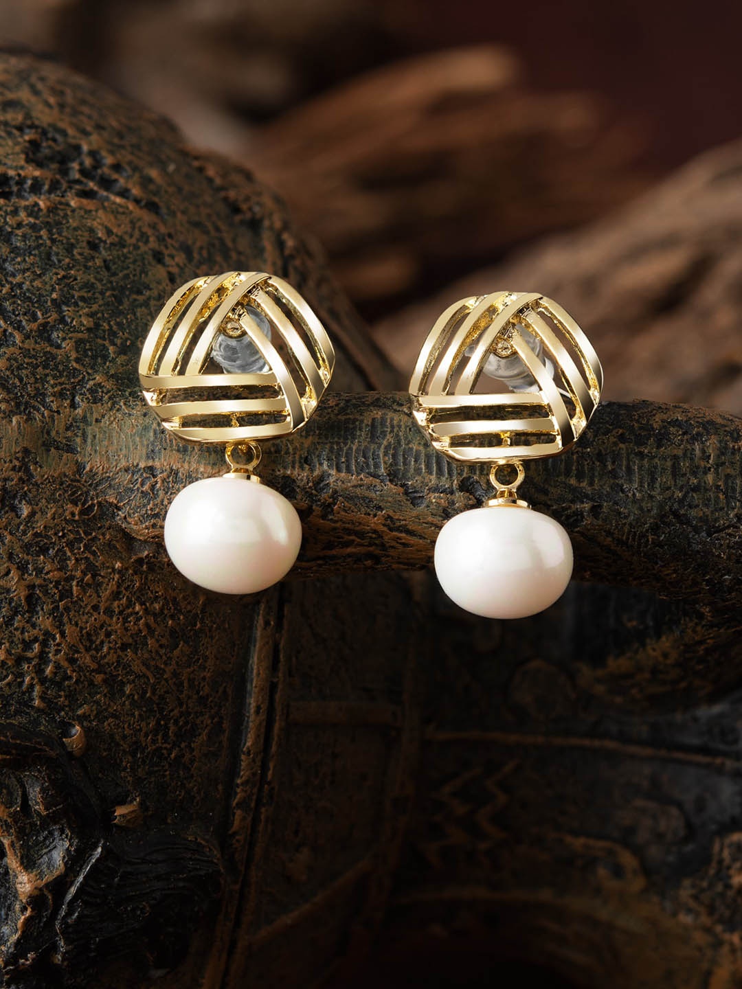 

E2O Quirky Golden With White Beads Embellished Round Shaped Drop Earring, Gold