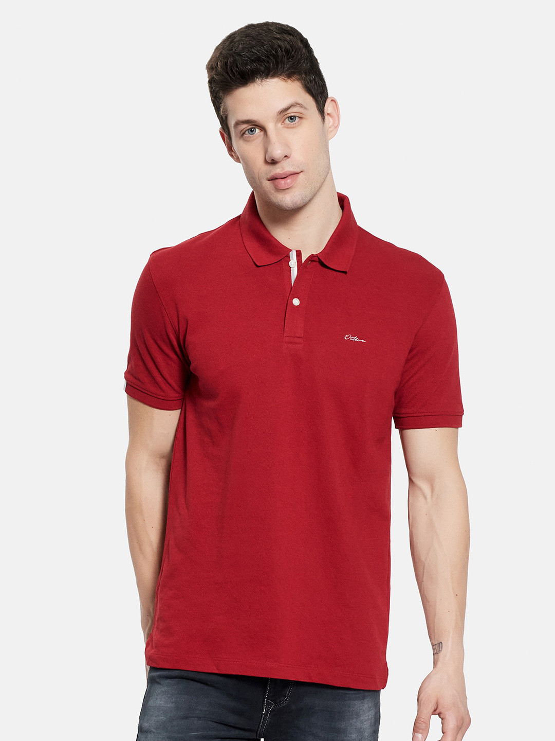 

Octave Men Maroon Polo Collar T-shirt