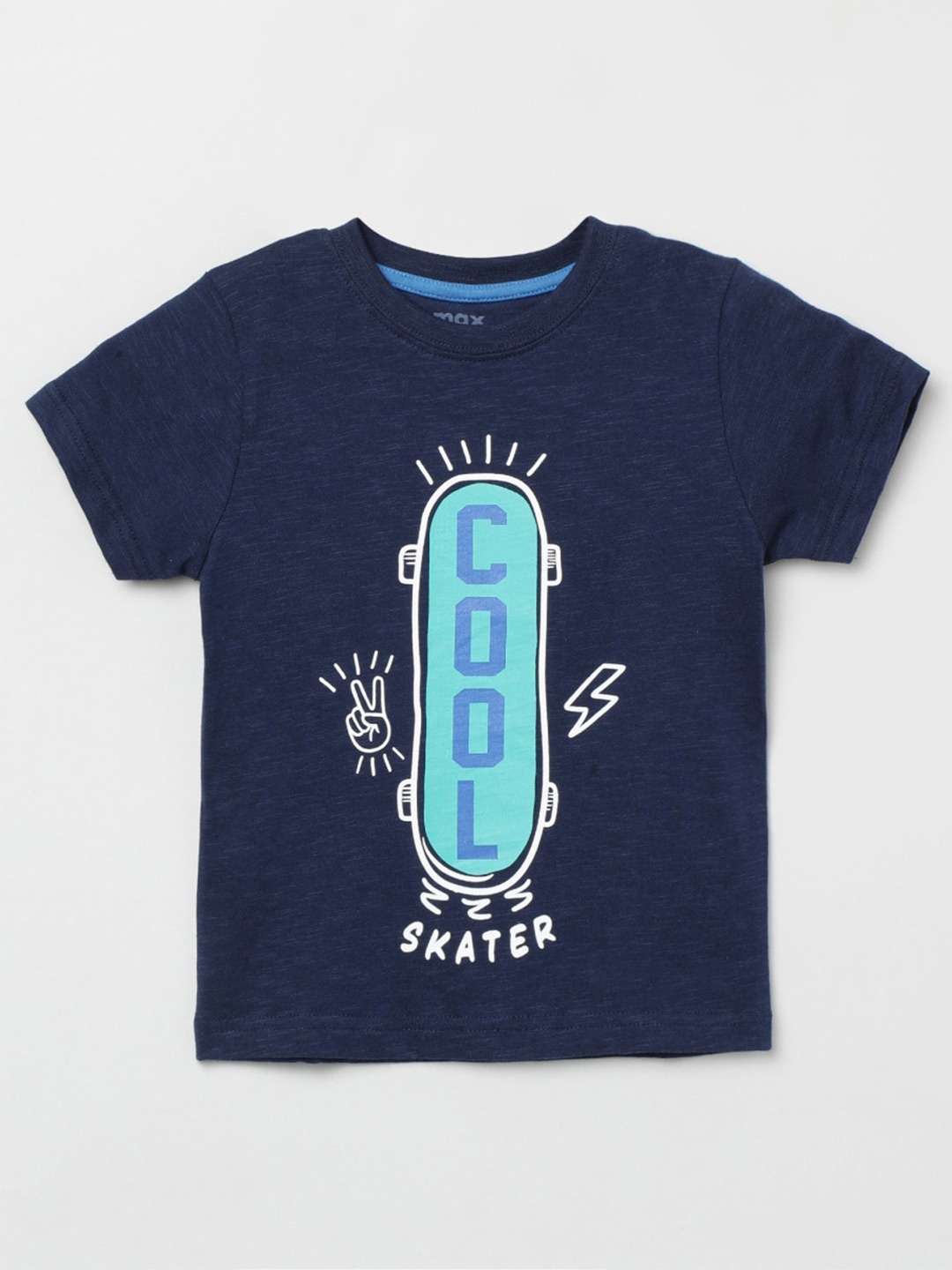 

max Boys Blue WHite Typography Printed T-shirt