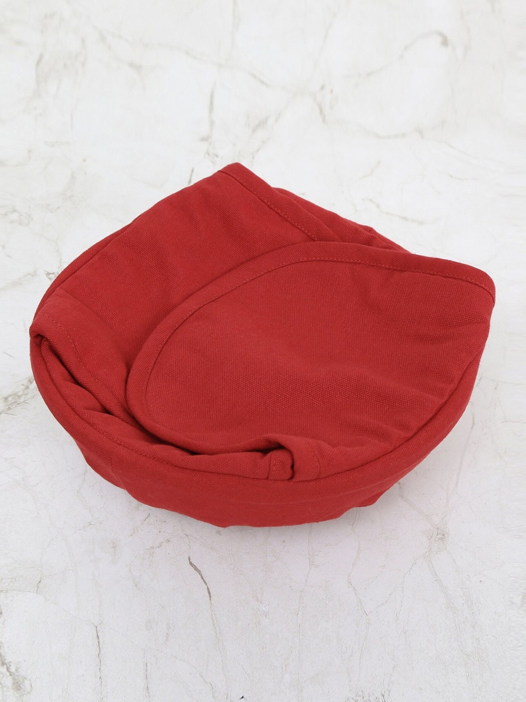 Home Centre Red Solid Cotton Bamboo Lined Bread Basket