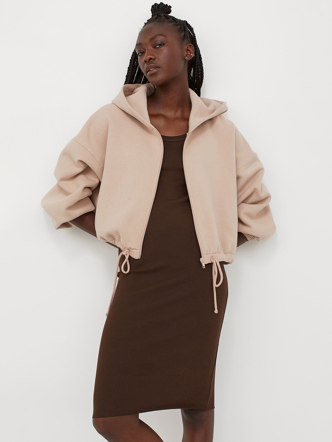 

H&M Women Brown Ribbed Jersey Dress