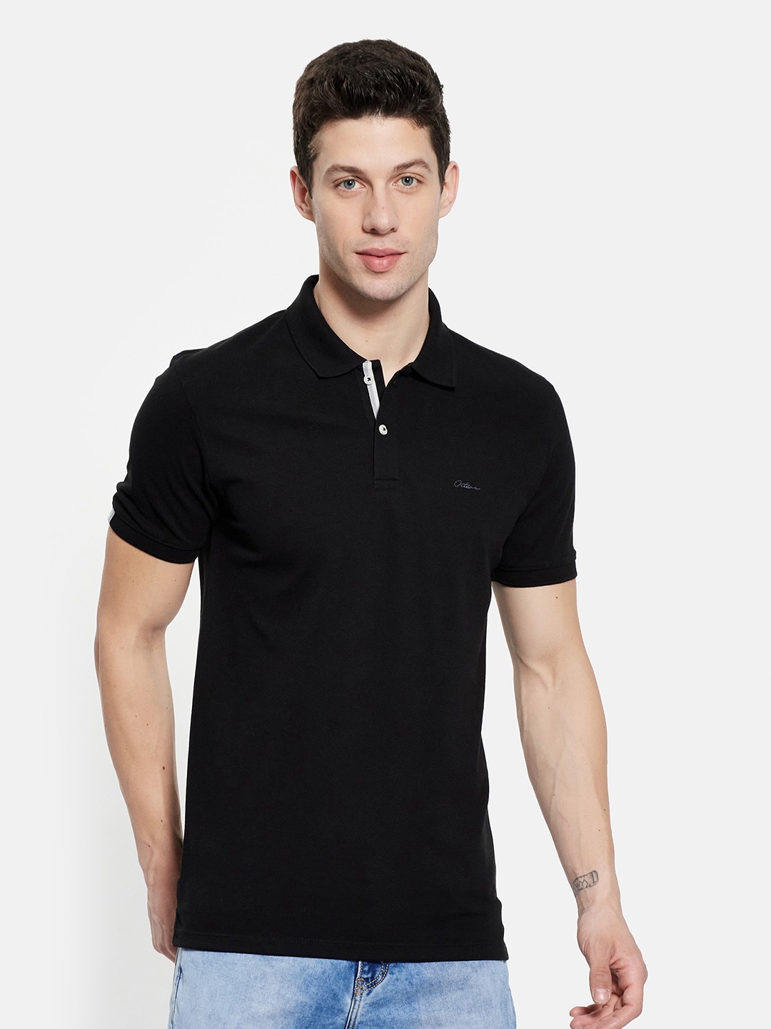 

Octave Men Black Polo Collar T-shirt