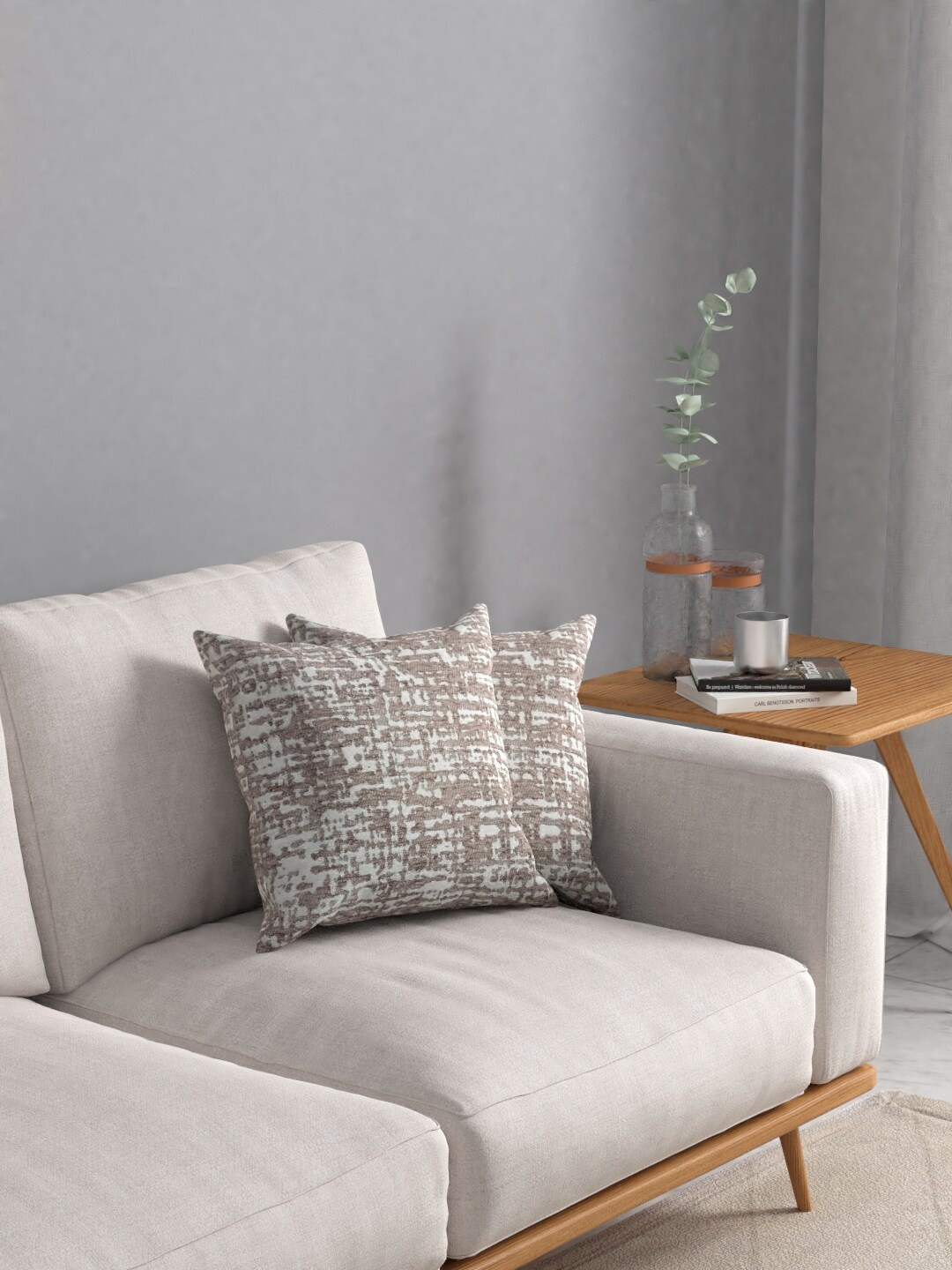 

ROSARA HOME Set Of 2 Grey & White Abstract Square Jacquard Cushion Covers
