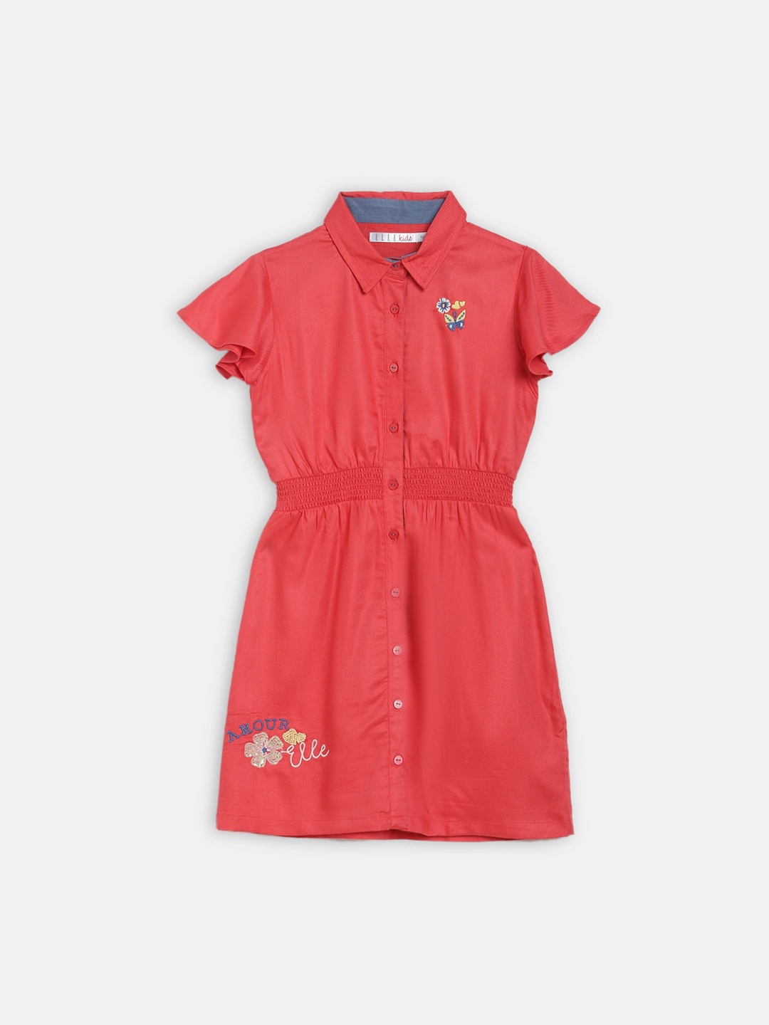 

ELLE Girls Red Solid Cotton Shirt Dress
