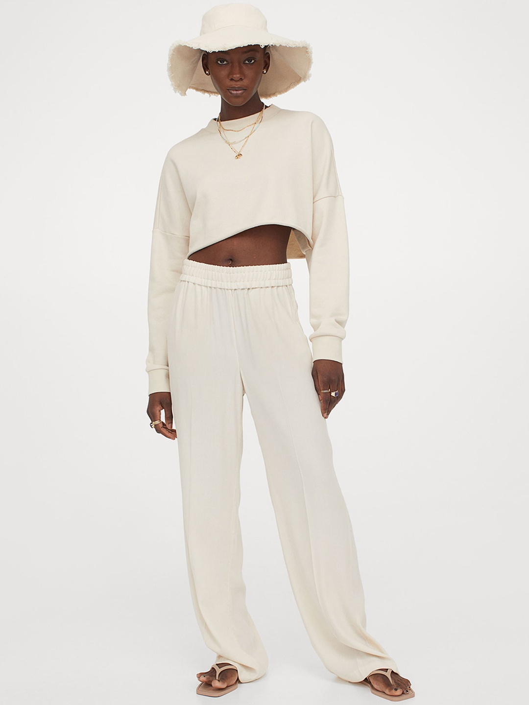 

H&M Women Beige Wide Pull-On Trousers