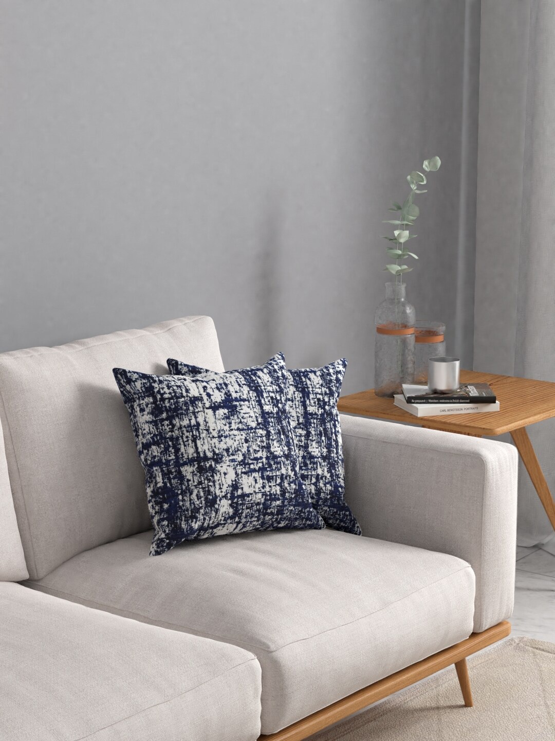 

ROSARA HOME Navy Blue & White Set of 2 Jacquard Square Cushion Covers
