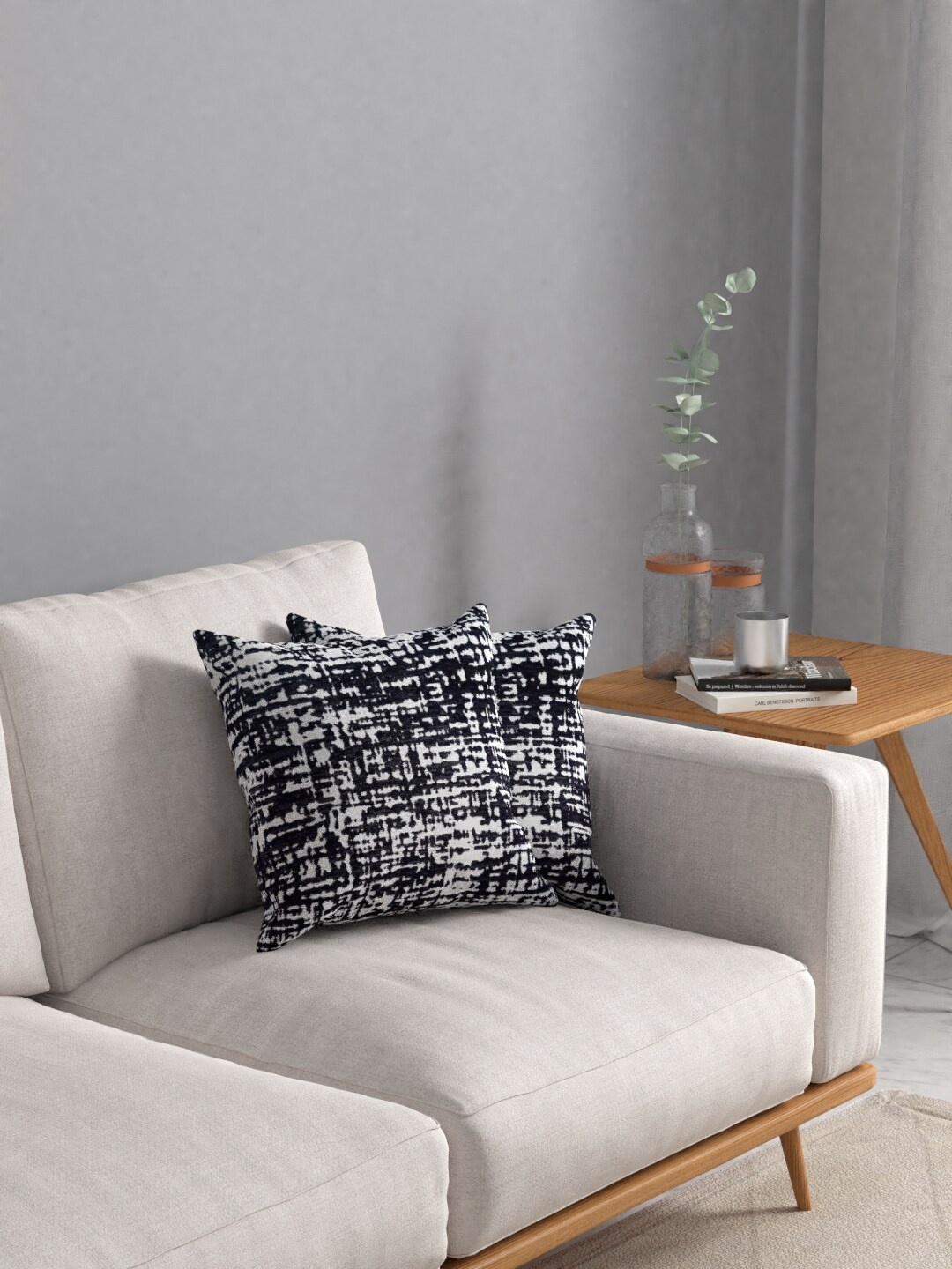 

ROSARA HOME Black & White Set of 2 Abstract Jacquard Square Cushion Covers