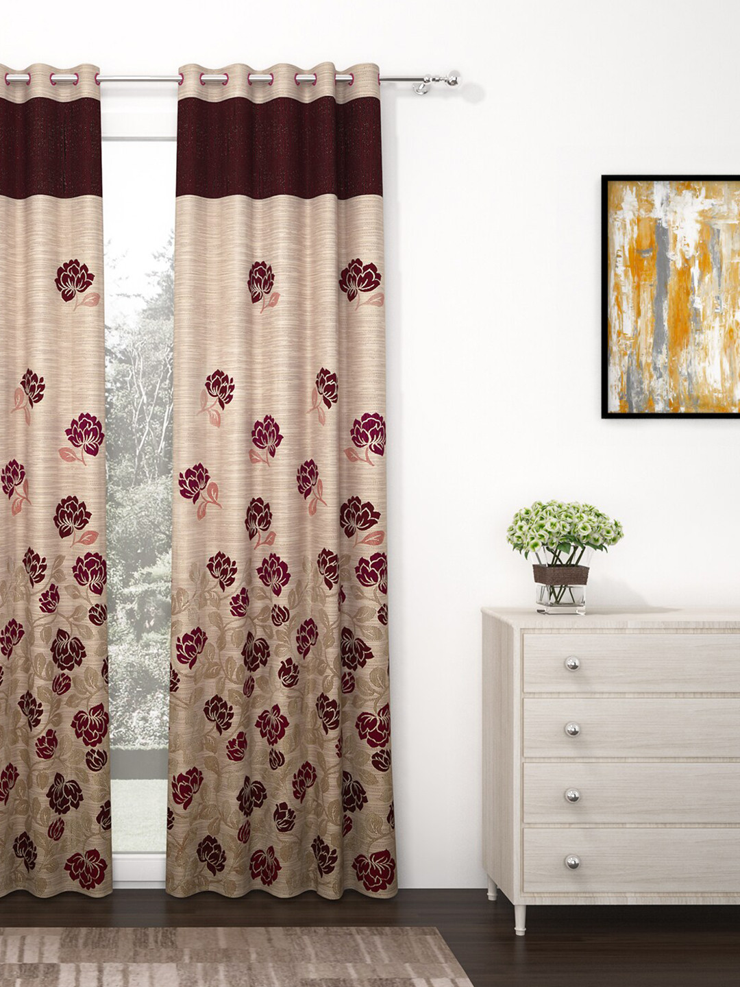 

Story@home Beige Single Premium Jacquard 350GSM Room Darkening Eyelet Door Curtain