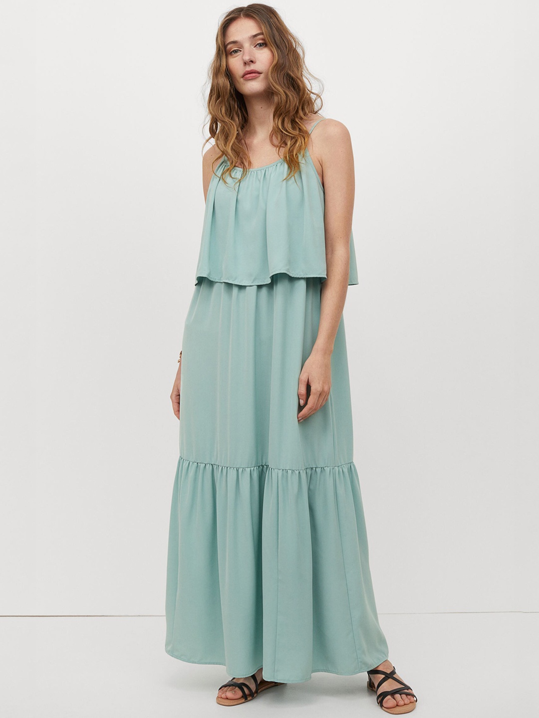 

H&M MAMA Turquoise Blue Solid Long Nursing Dress