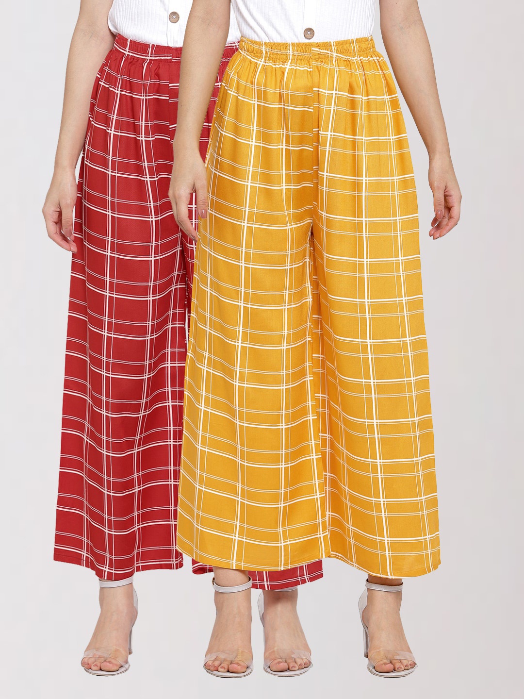

KLOTTHE Women Set Of 2 Red & Yellow Checked Palazzos