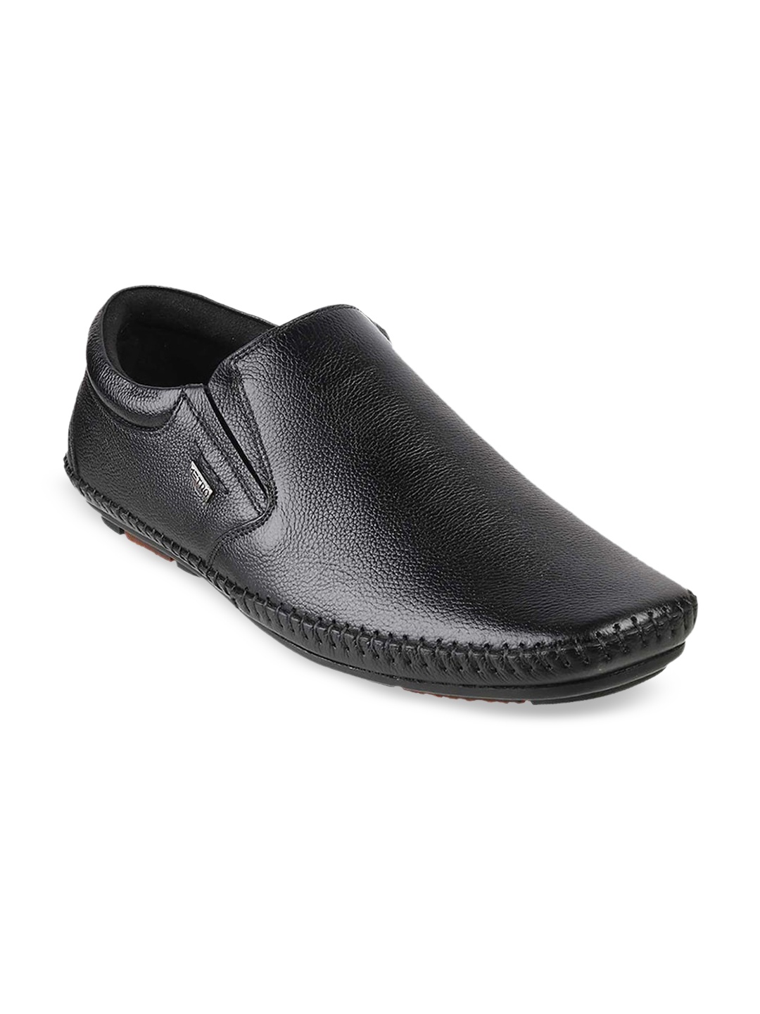 

Metro Men Black Textured Leather Formal Slip-Ons