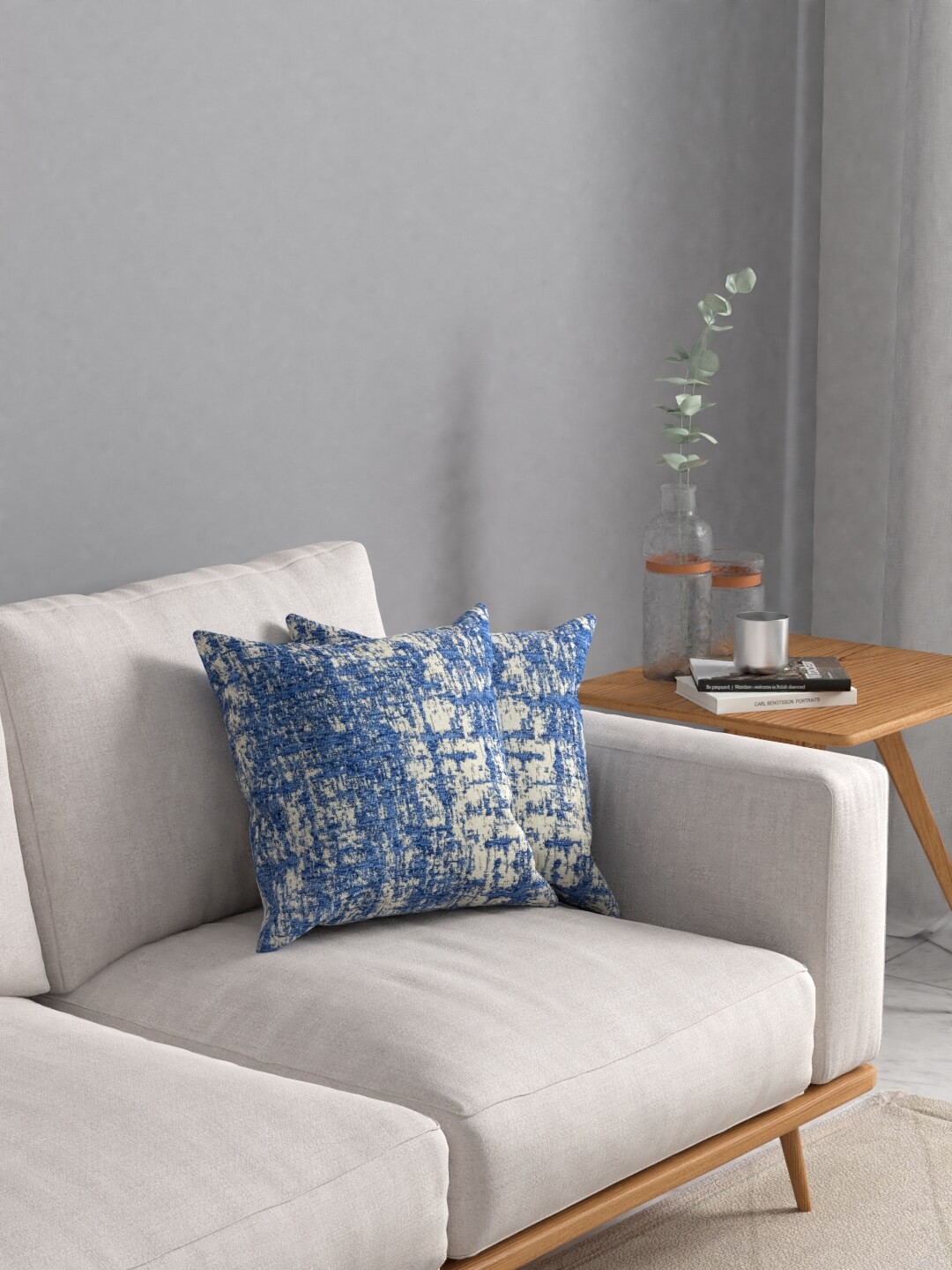 

ROSARA HOME Blue Self Design Set Of 2 Jacquard Square Cushion Covers