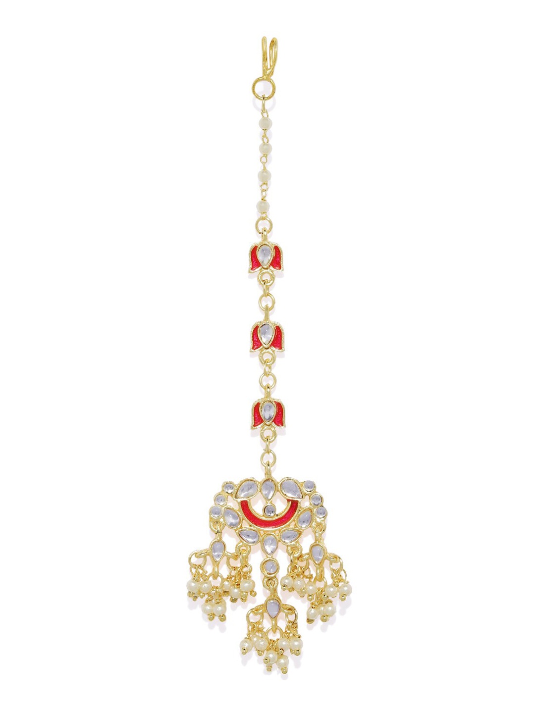 

AccessHer Gold-Plated White & Red Kundan-Studded & Beaded Maangtikka