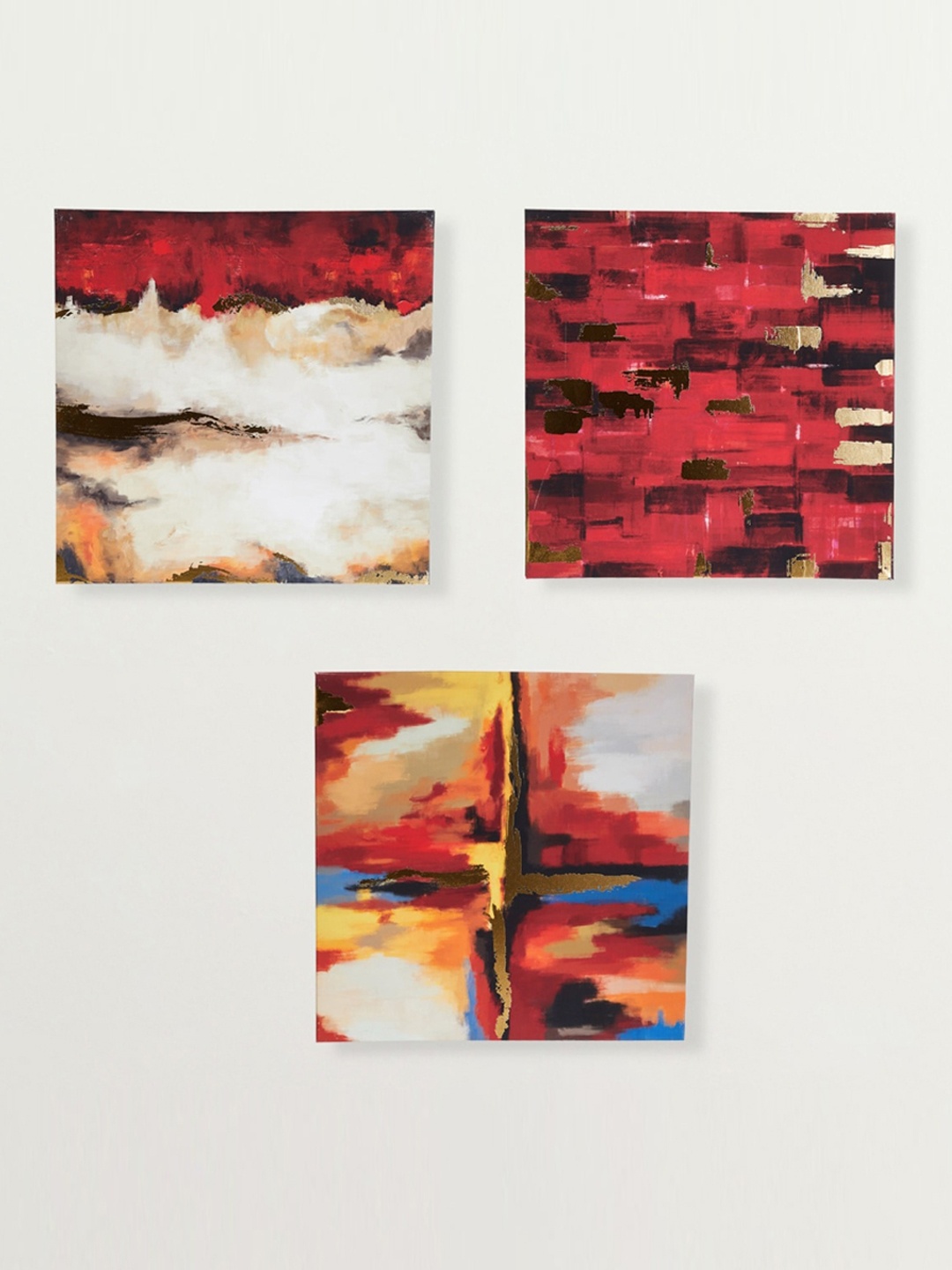 

Home Centre Set of 3 Red & Off White Brezza Abstract Wall Art