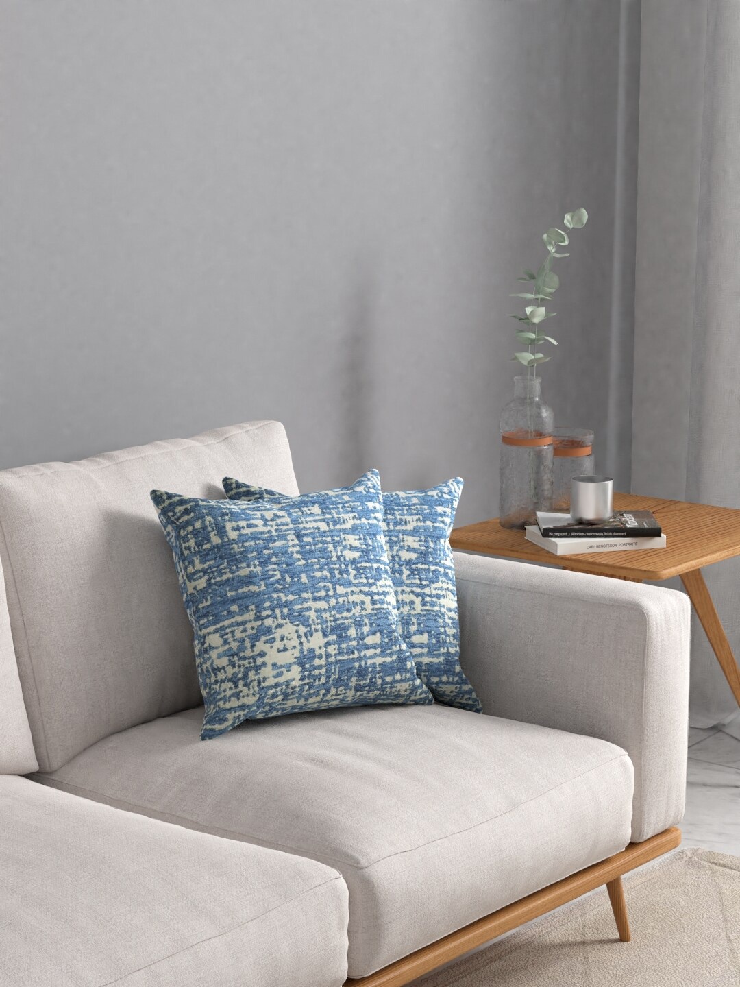 

ROSARA HOME Blue & White Set of 2 Self Design Square Cushion Covers