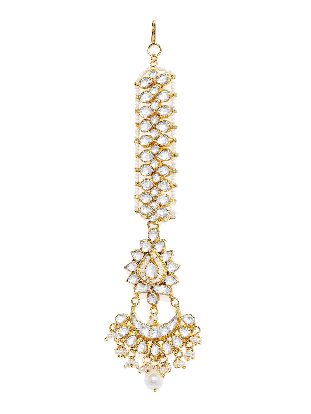 

AccessHer Gold-Plated White Kundan-Studded & Beaded Maang Tikka