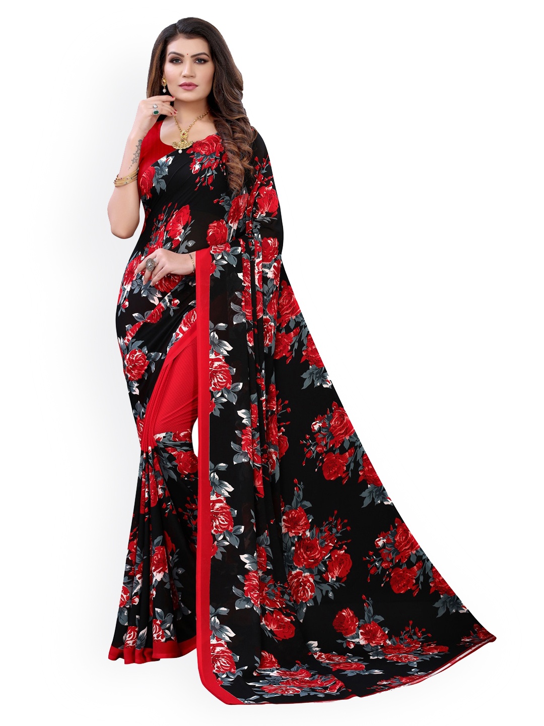 

KALINI Maroon Floral Pure Georgette Saree