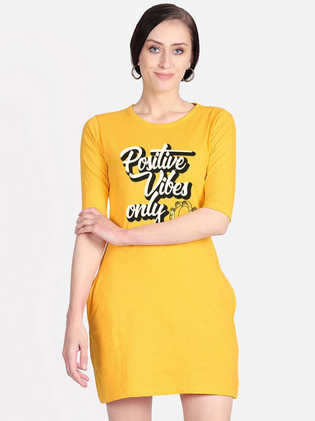 

Free Authority Women Yellow & White Garfield Printed Cotton T-shirt Dress