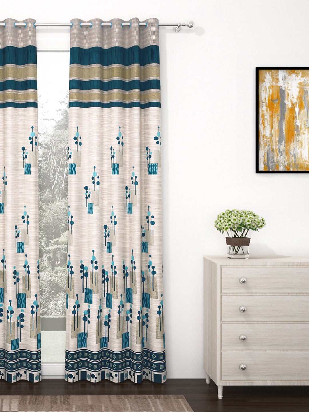 

Story@home Grey Premium Jacquard 350GSM Room Darkening Eyelet Single Door Curtain