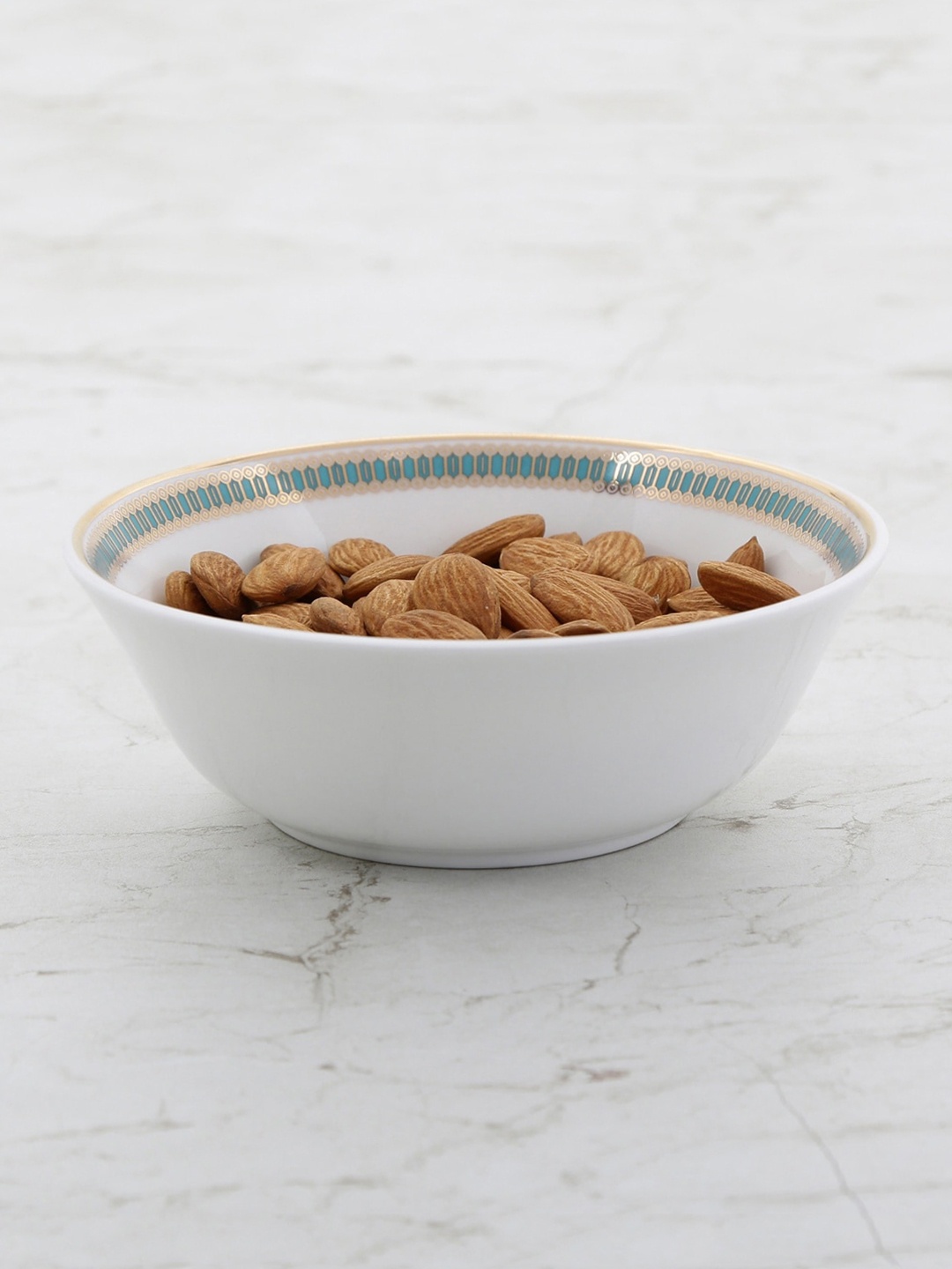 

Home Centre White & Green Striped Detail Cereal Serving Bowl 450 ml