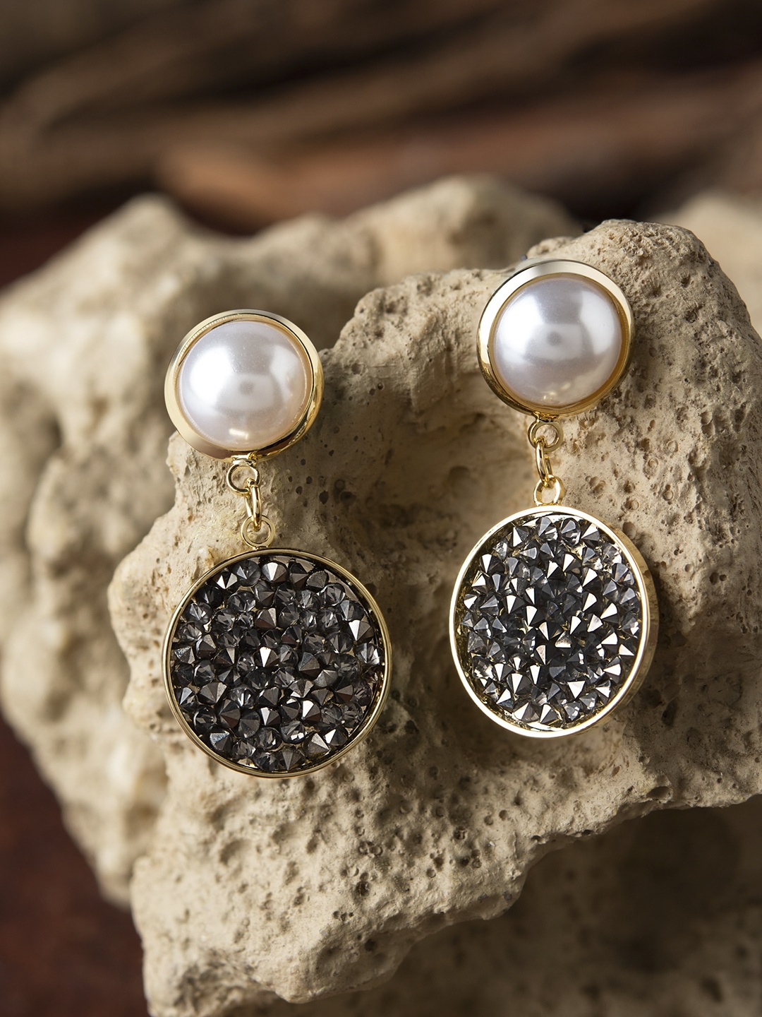 

E2O Gold & Black Contemporary Drop Earrings