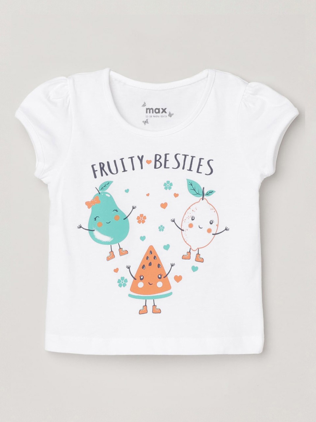 

max Girls White Printed Puff Sleeves T-shirt