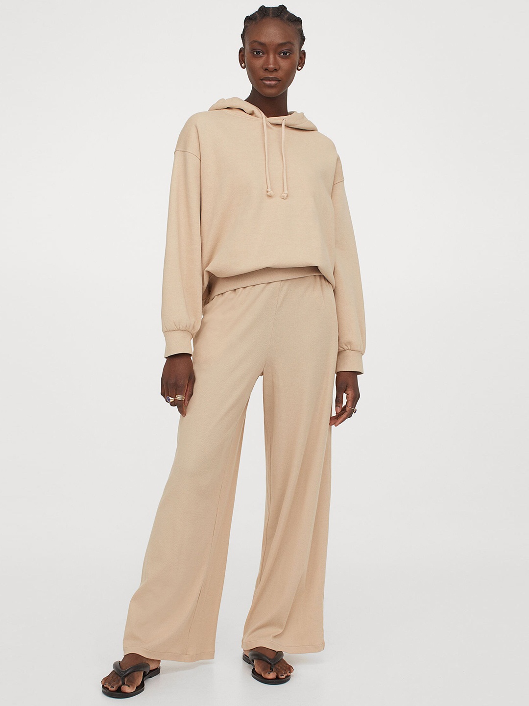 

H&M Womans Beige Wide jersey trousers
