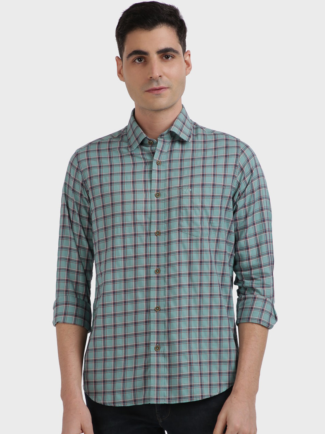 

ColorPlus Men Green Regular Fit Checked Casual Shirt