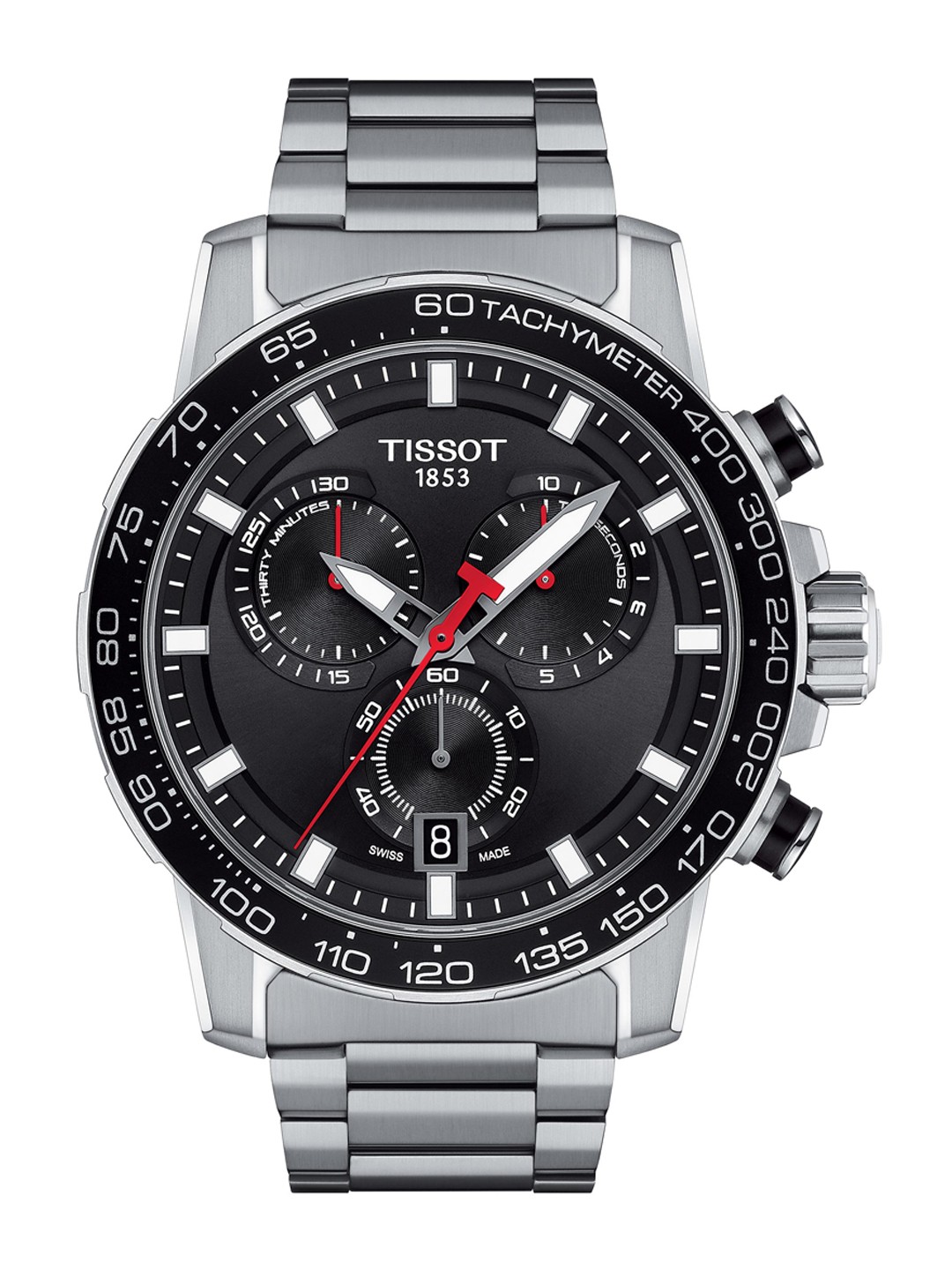 

TISSOT Men Black & Silver-Toned Chronograph Watch T1256171105100