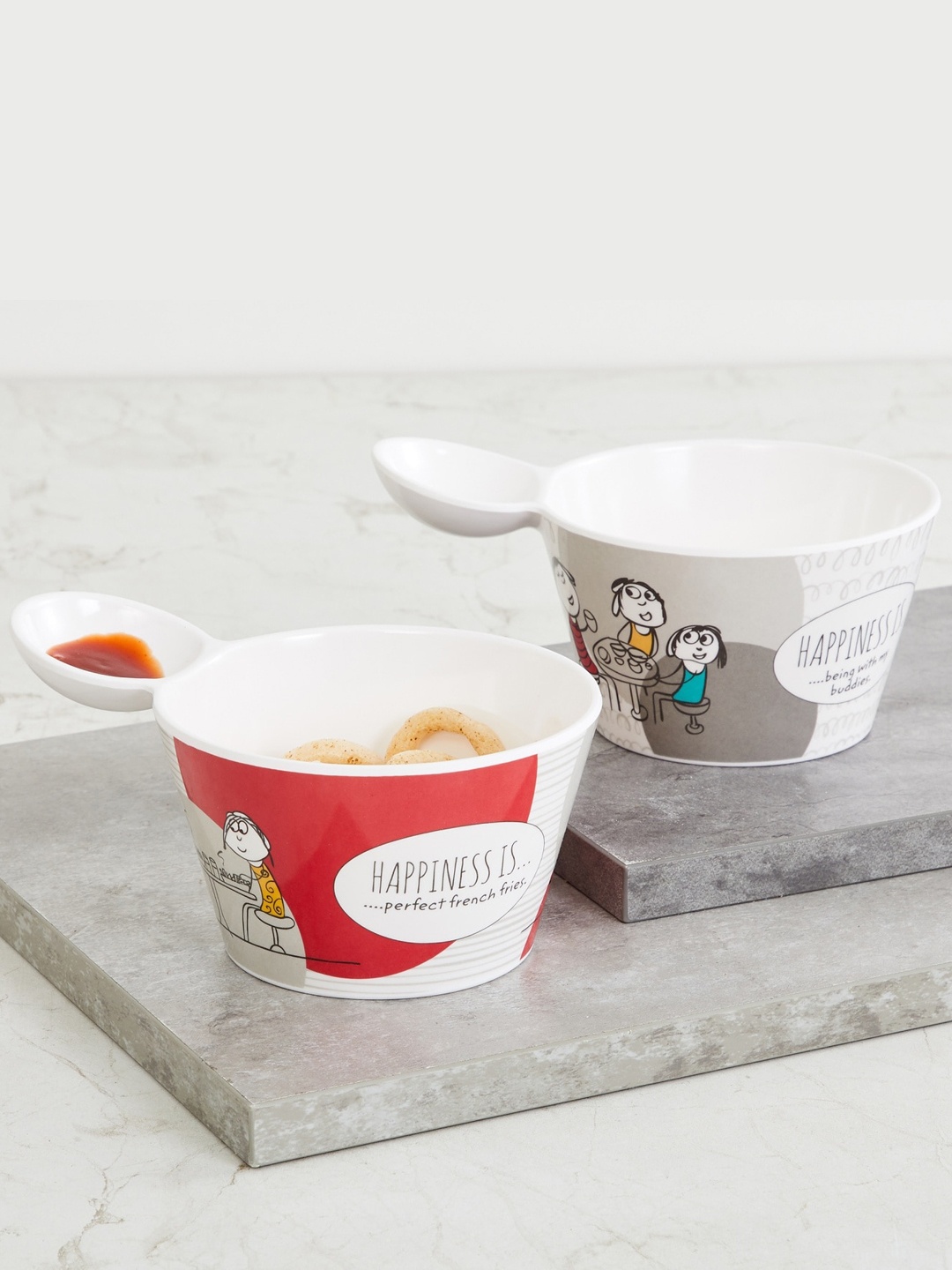 

Home Centre Set Of 2 White & Red Aleka Happiness Printed Melamine Fries Bowl