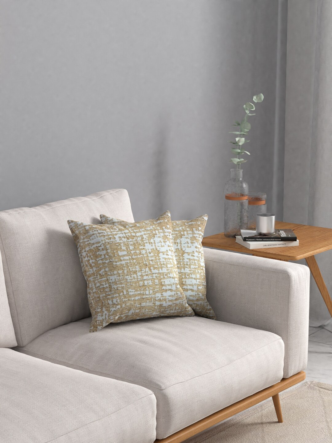 

ROSARA HOME Beige & White Set of 2 Self Design Square Cushion Covers