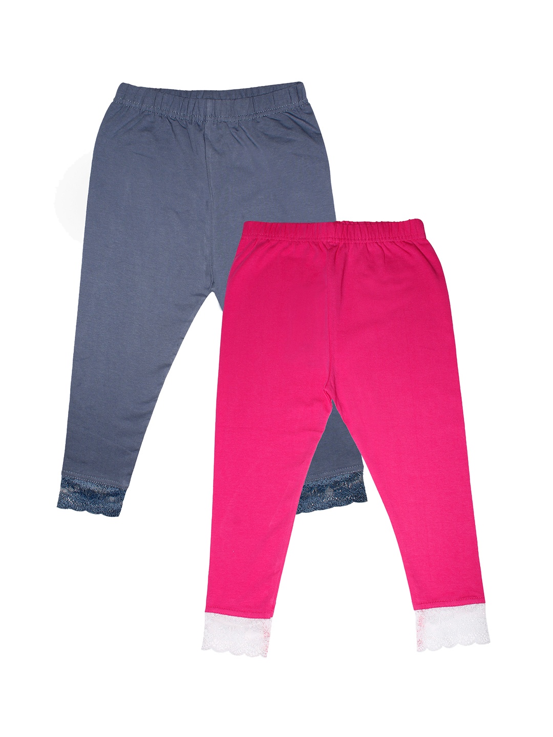 

KiddoPanti Girls Pack Of 2 Solid Three-Fourth Leggings, Steel