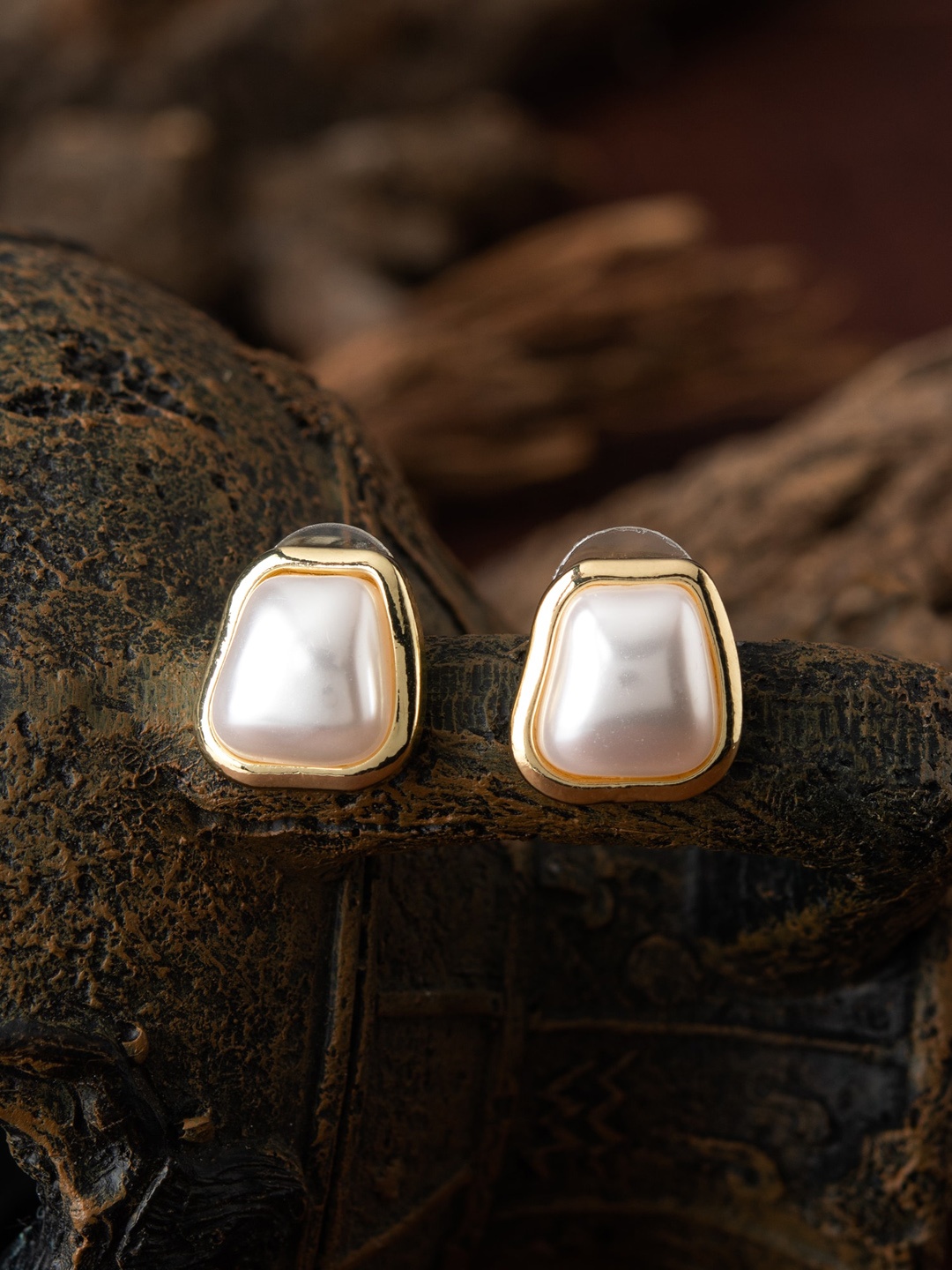 

E2O Gold-Toned & White Contemporary Studs