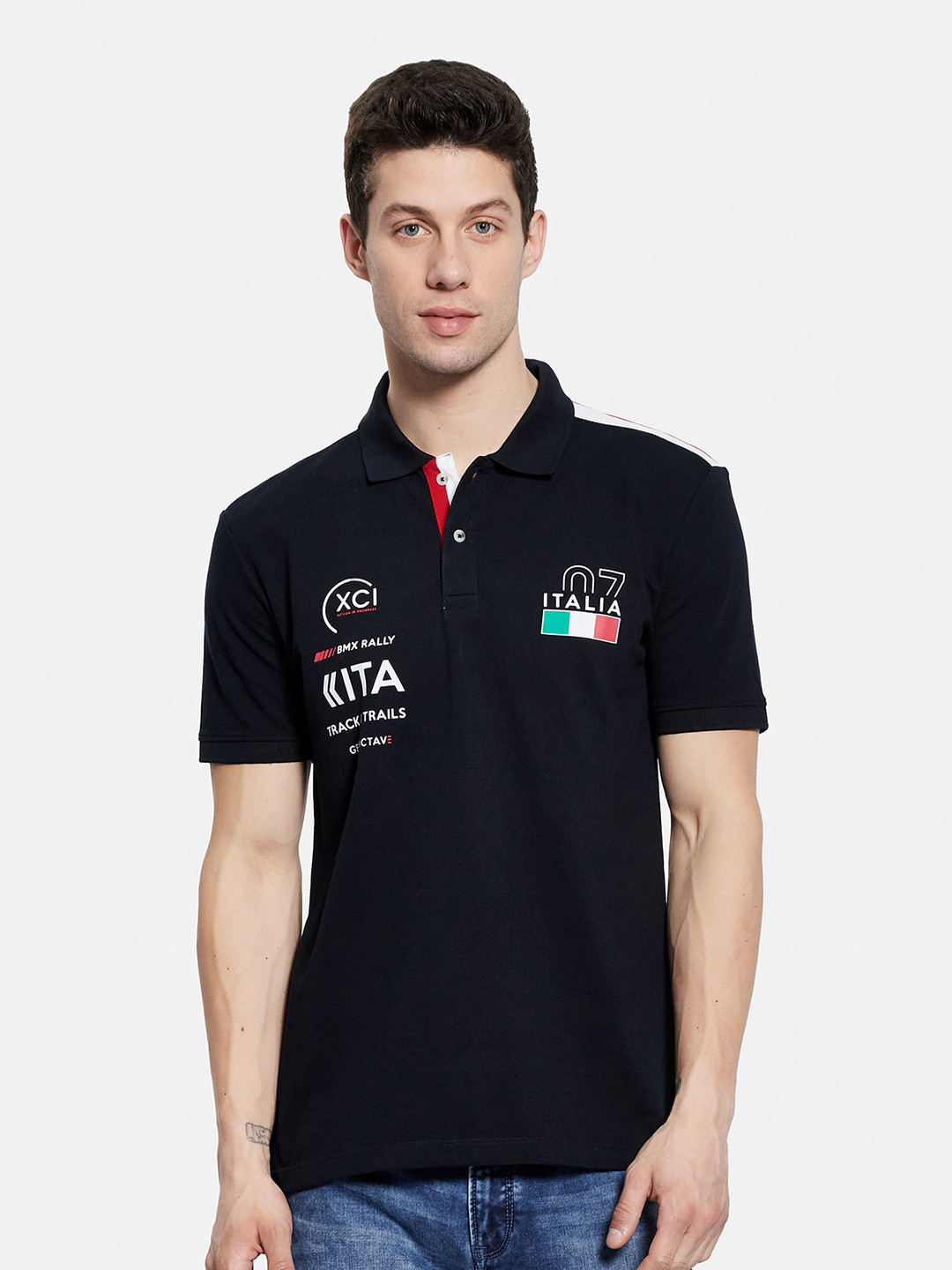 

Octave Men vy Blue Polo Collar T-shirt, Navy blue