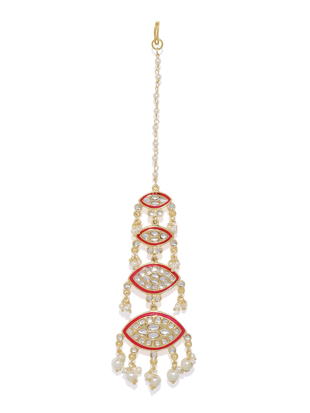 

AccessHer Gold-Plated Meenakari White & Red Kundan-Studded & Beaded Maang Tikka