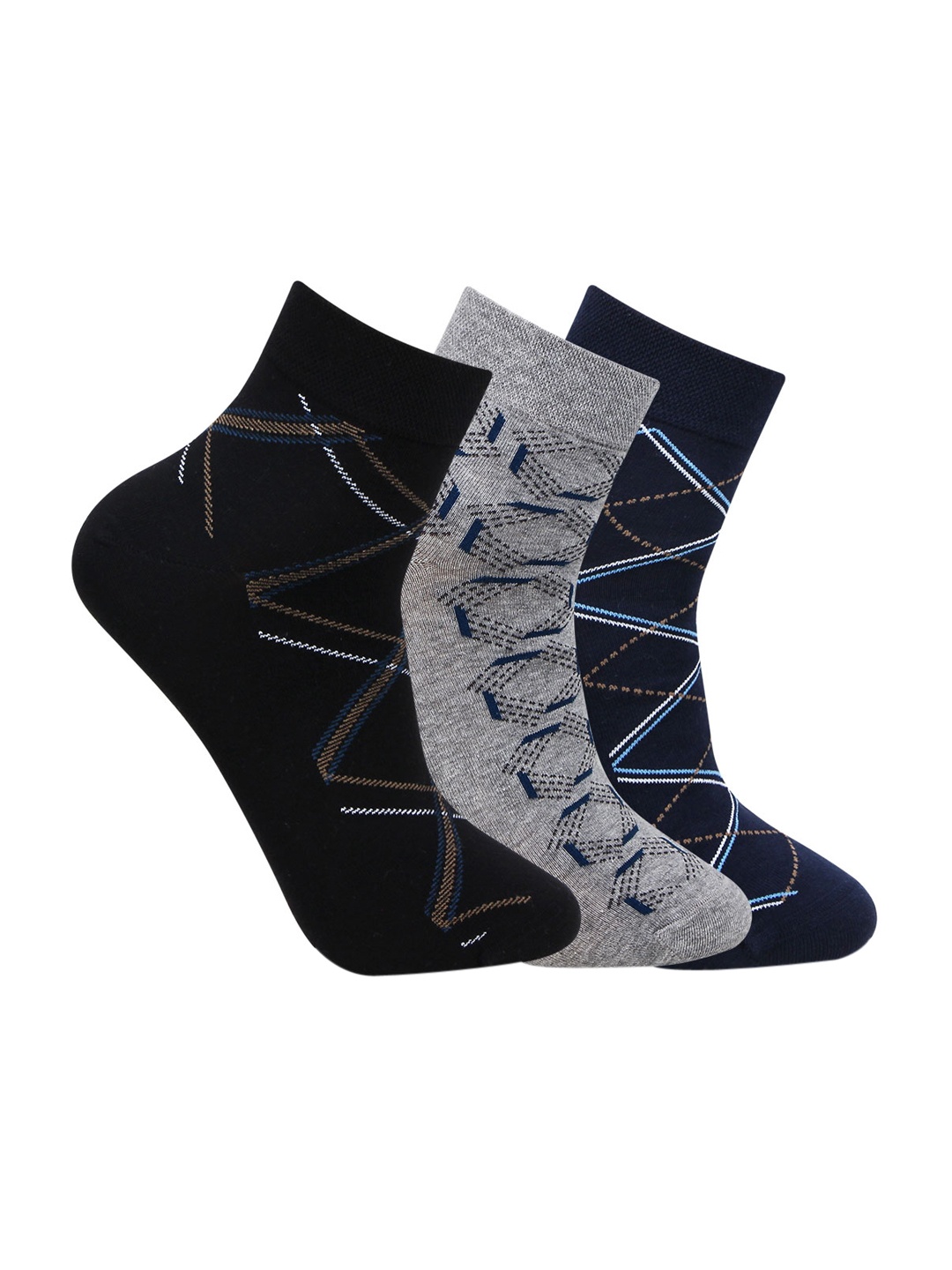 

Bonjour Men Pack Of 3 Assorted Ankle-Length Socks