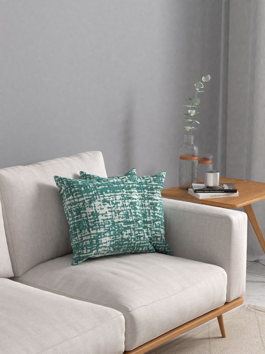 

ROSARA HOME Green & White Set of 2 Striped Square Cushion Covers