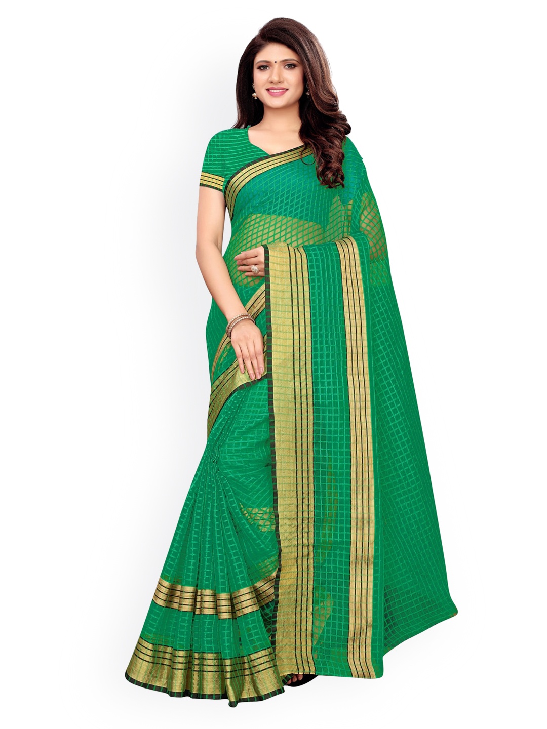 

KALINI Green & Gold Zari Silk Cotton Chanderi Saree