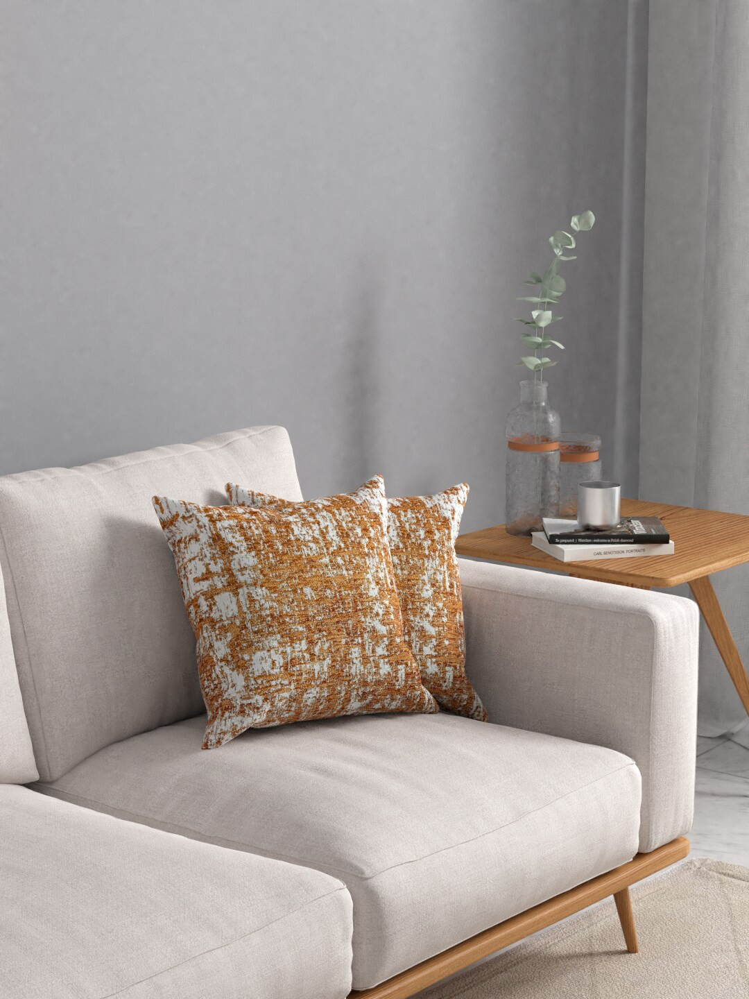 

ROSARA HOME Rust Orange & White Set of 2 Self Design Square Cushion Covers