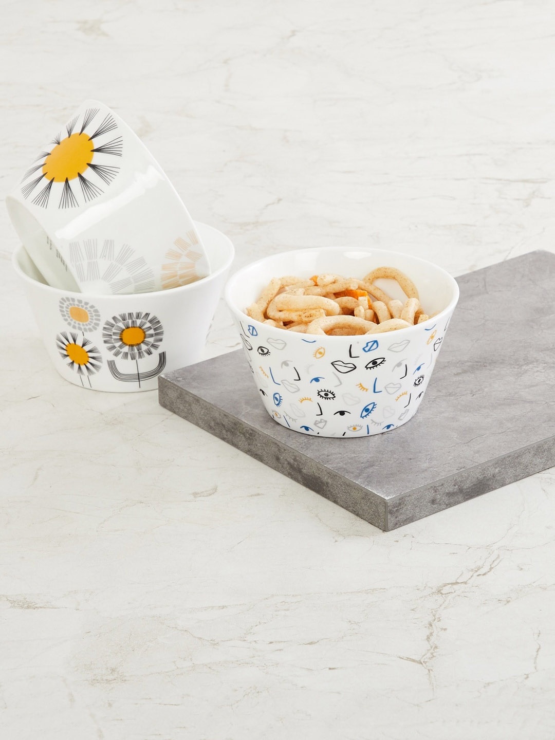 

Home Centre Set Of 3 Printed Bowls, White