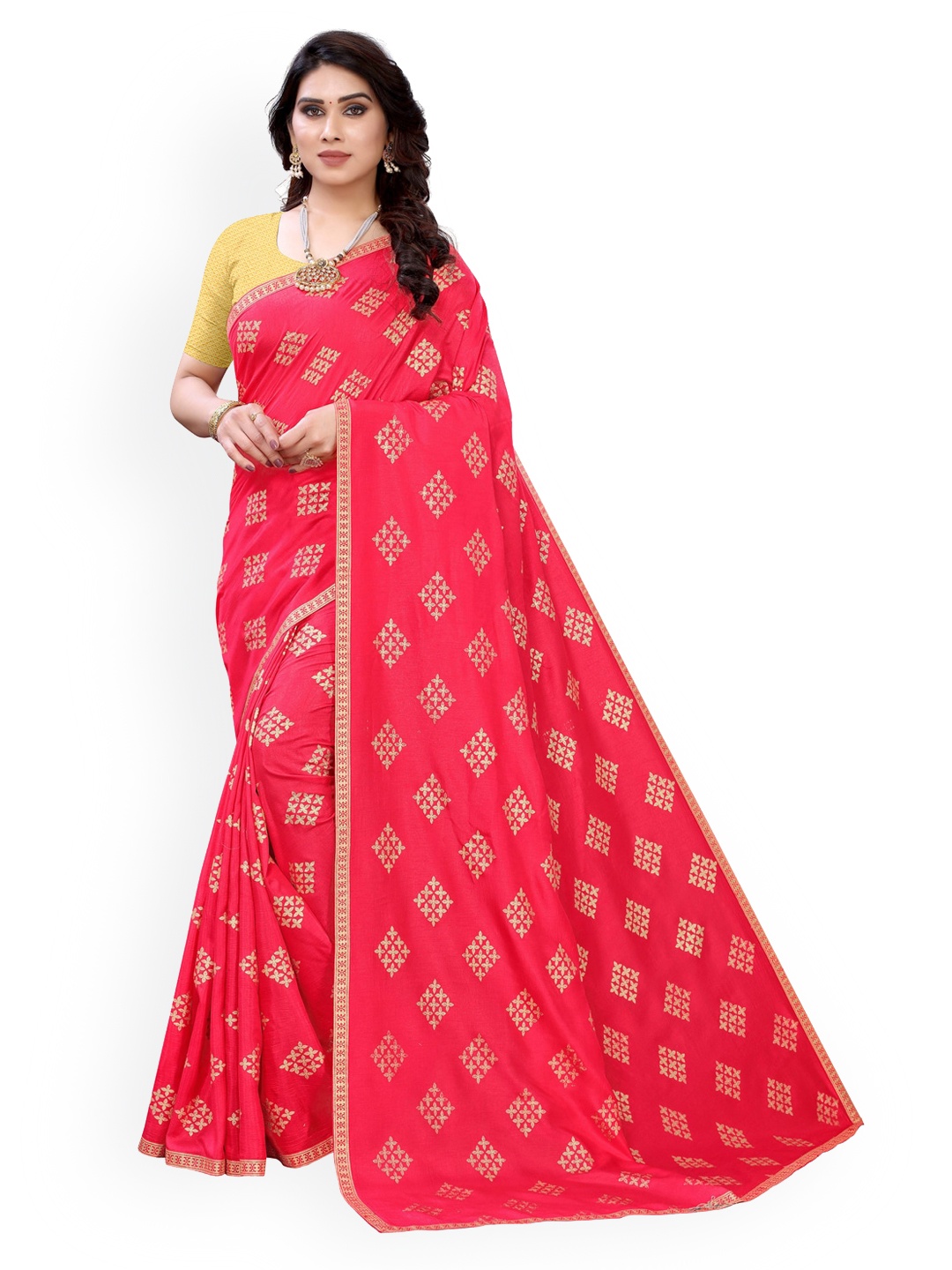 

KALINI Pink & Gold Ethnic Motifs Saree
