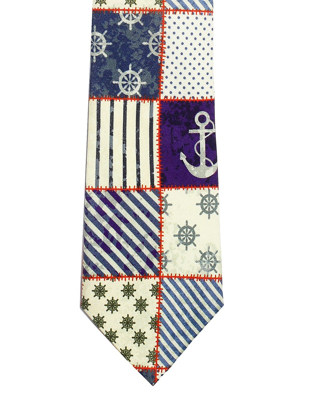 

CHOKORE Men Coffee Brown & Blue Printed Silk Broad Tie