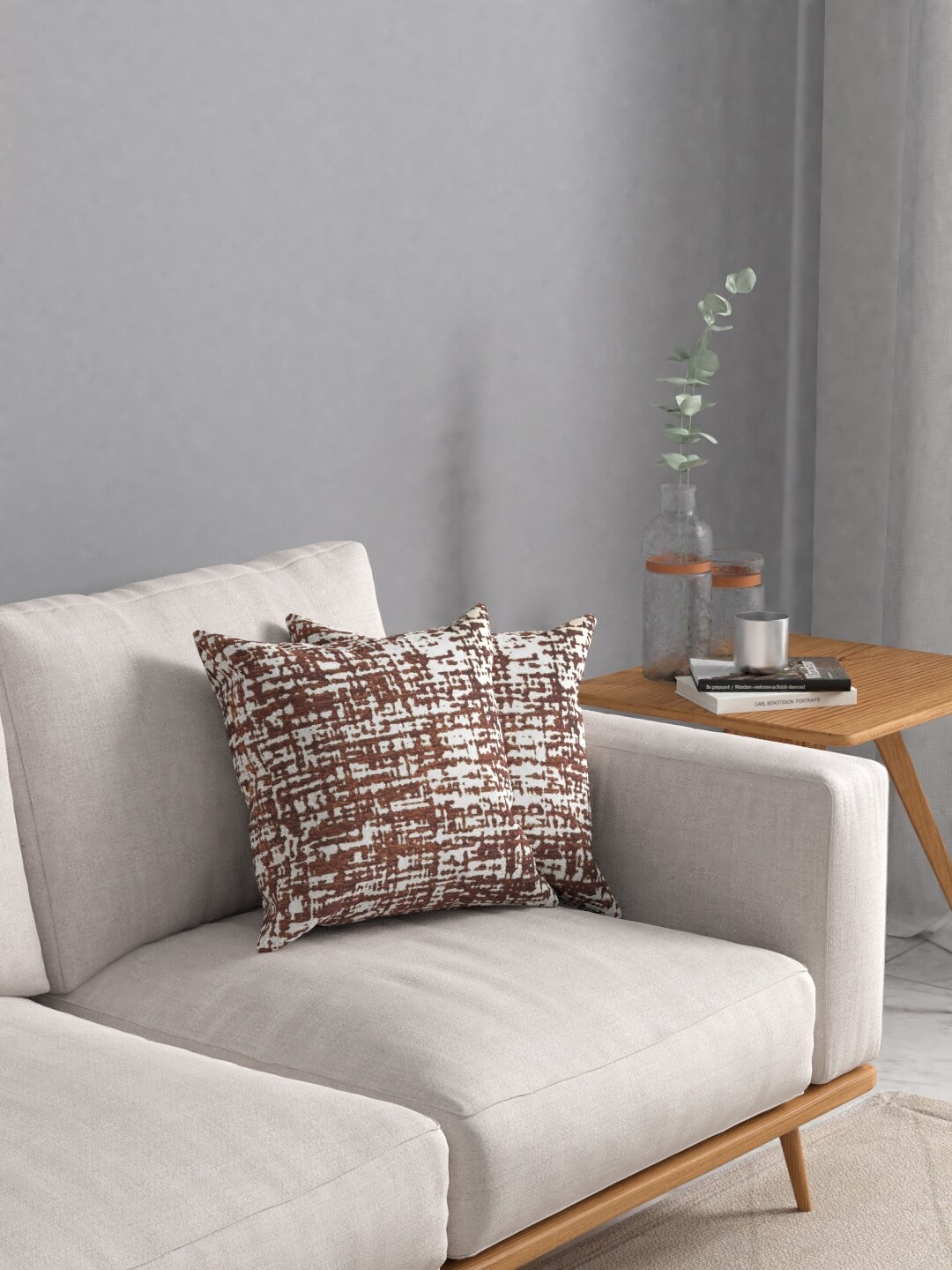 

ROSARA HOME Brown & White Set of 2 Self Design Jacquard Square Cushion Covers