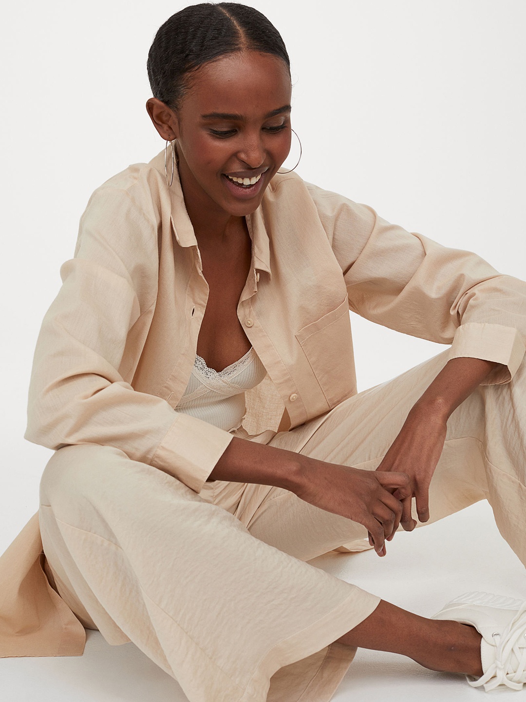 

H&M Women Beige Wide Satin Trousers