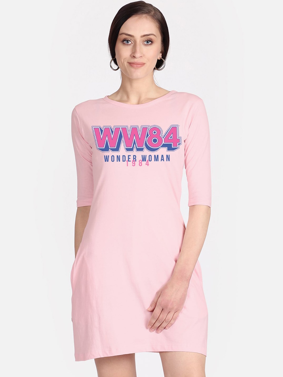 

Free Authority Pink & Blue Wonder Woman Printed Cotton T-shirt Dress