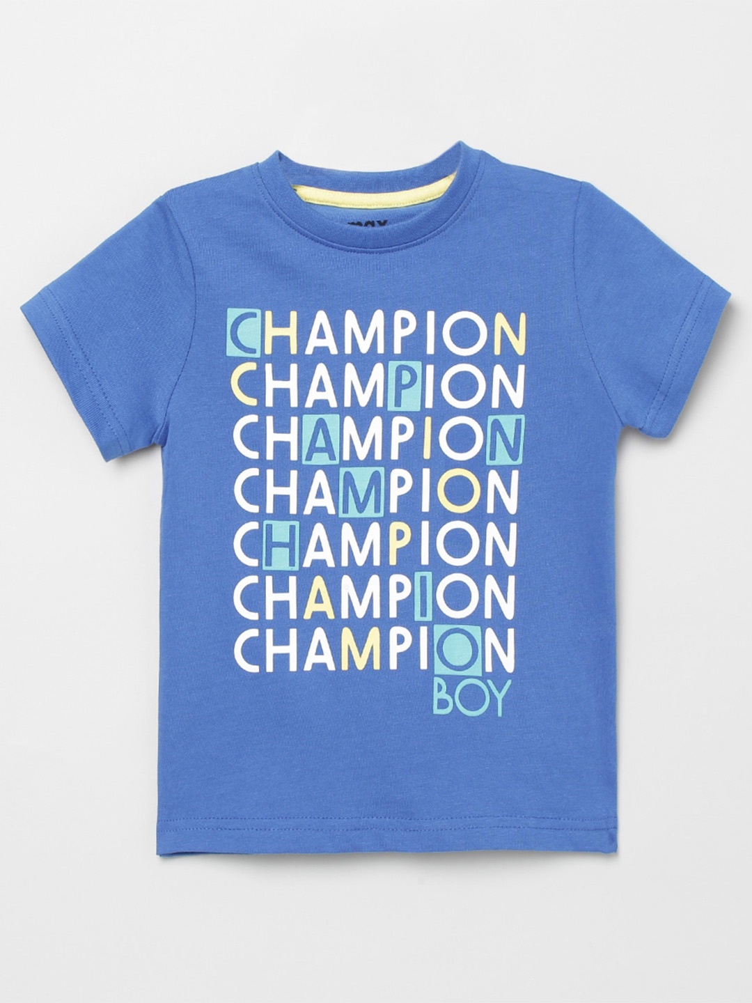 

max Boys Blue & White Typography Printed T-shirt