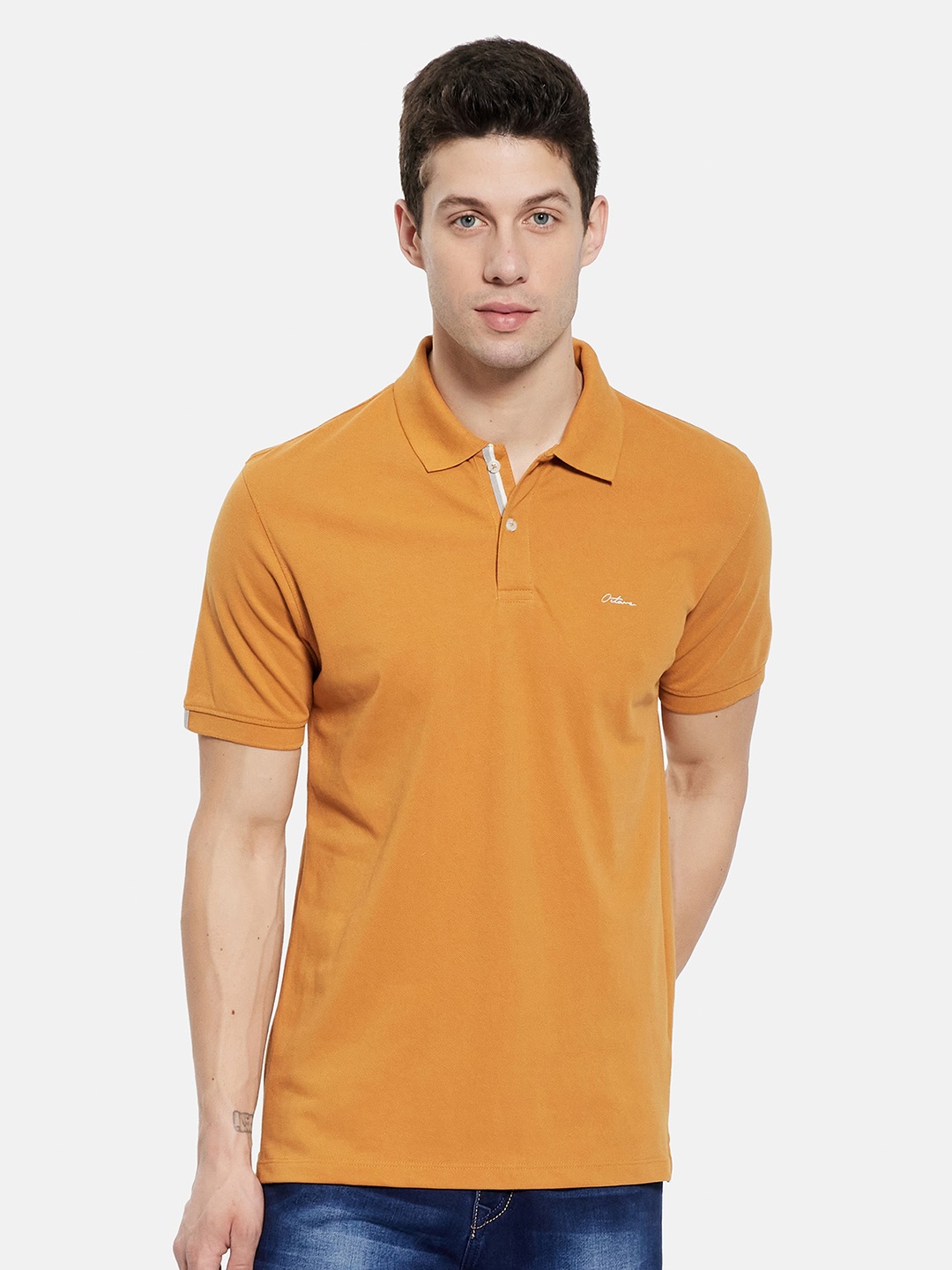 

Octave Men Mustard Polo Collar Applique T-shirt