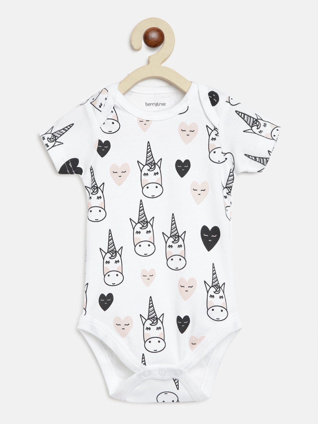 

berrytree Infants Kids White & Pink Printed Organic Cotton Bodysuit