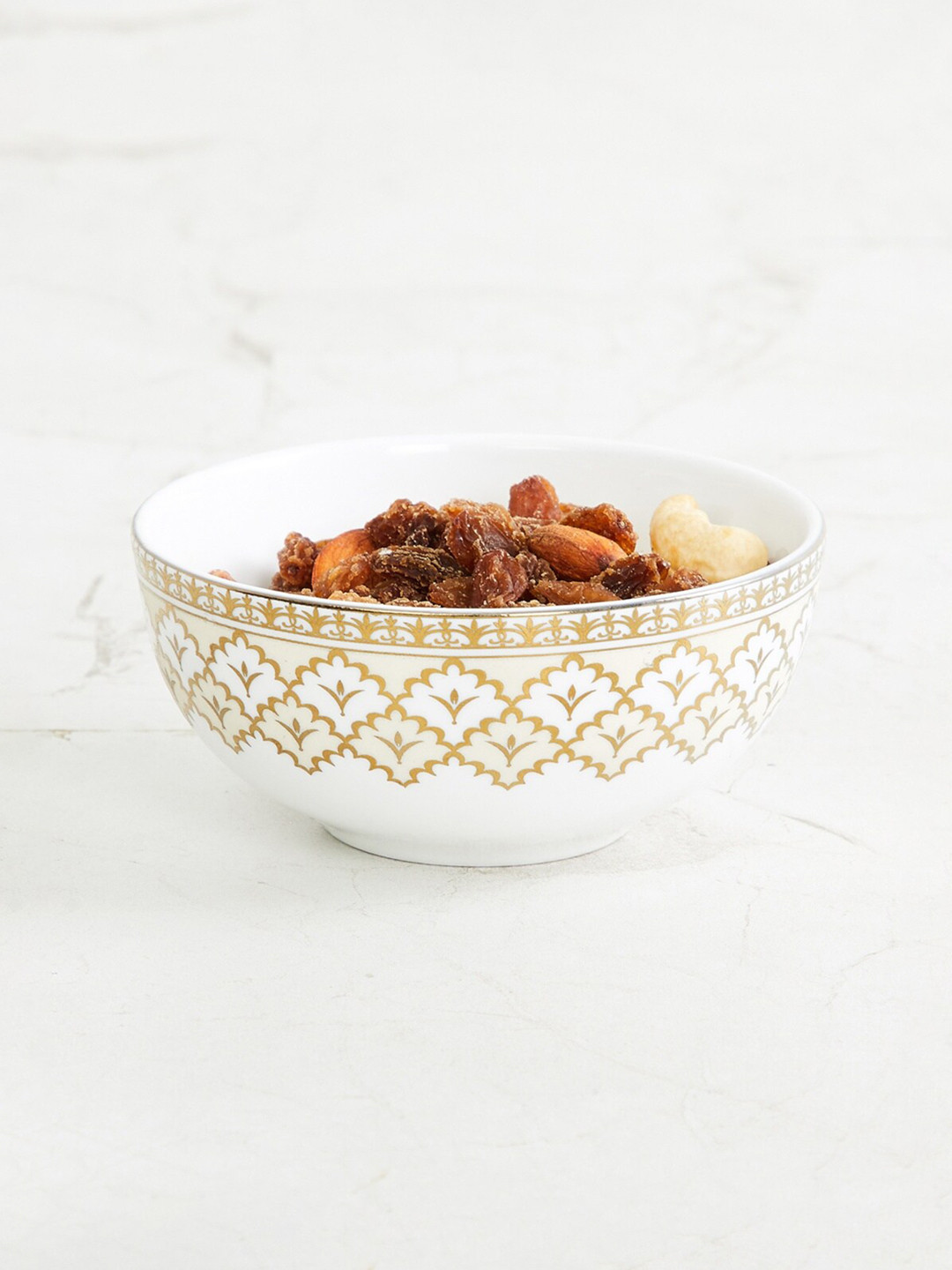 

Home Centre White & Gold-Toned Floral Printed Fiesta-Ebony Serving Bowl